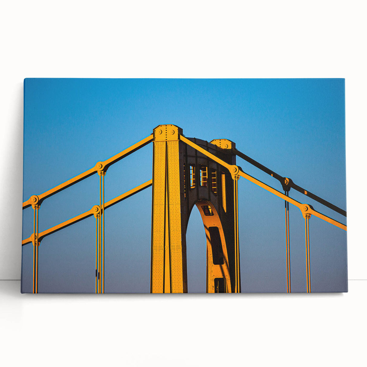 Black and white panoramic Pittsburgh skyline on stretched canvas, ideal for kitchen wall art.