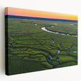 Side view of a stretched canvas depicting Charleston, South Carolina scenery in muted earth tones.