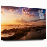 Large abstract wall art of Memphis skyline in muted blues and grays on acrylic glass, ideal for bedroom or dining room decor.