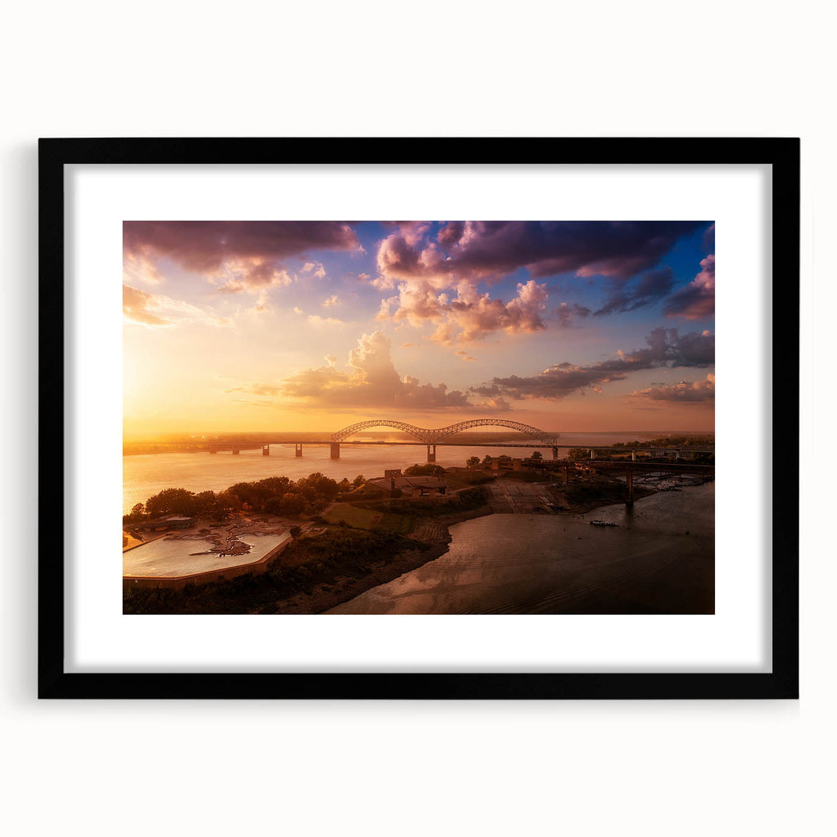 Extra large abstract art print of colorful, textured Memphis scenery on a framed black canvas, ideal for living room decor.