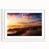 Abstract art print of Memphis skyline in pastel shades on a white framed canvas, suitable for dining room decor.
