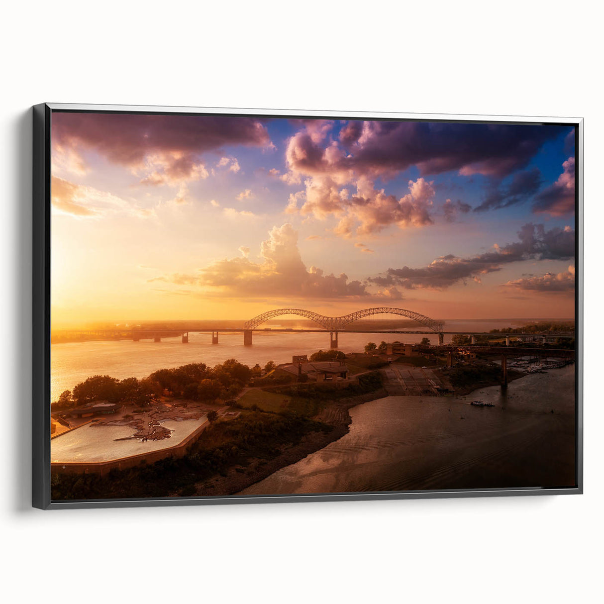 Black and white framed canvas of Memphis landscape, ideal for bedroom wall art in vintage poster style.