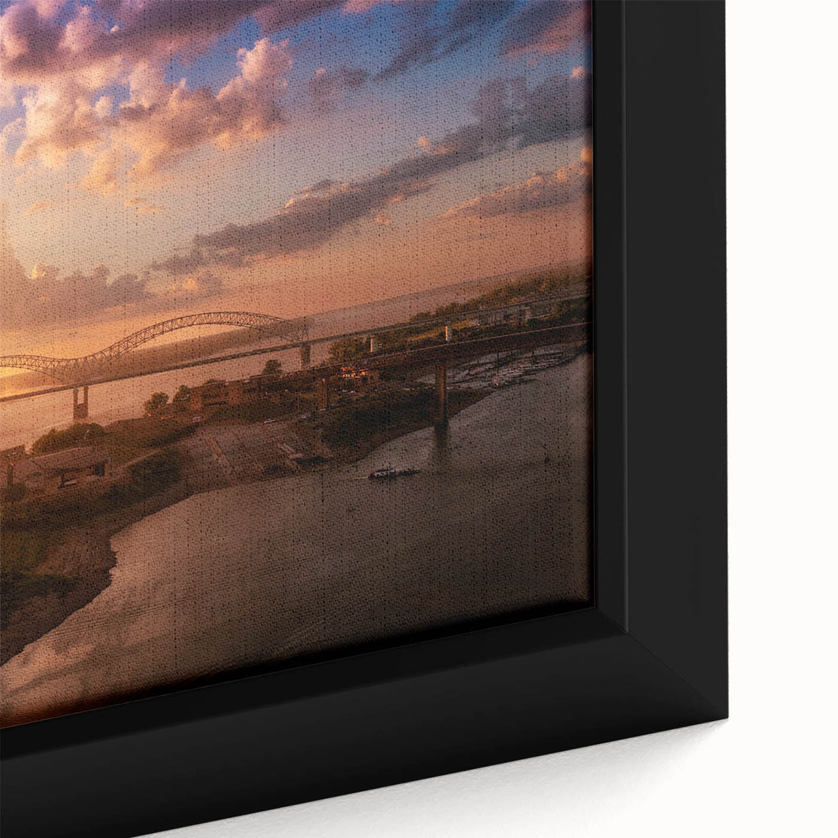 Extra large framed canvas of a textured Memphis skyline in black with colorful accents, ideal for living room decor.