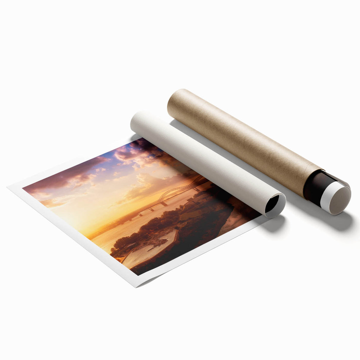 Extra large rolled print of Memphis scenery with floral elements in soft pastel colors, ideal for classy bathroom wall art.