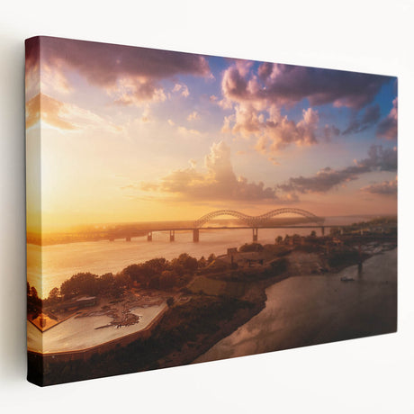 Memphis, Tennessee skyline in muted gray and blue tones on a large stretched canvas, ideal for kitchen wall art.
