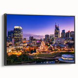 Black and white framed canvas of Nashville landscape, ideal for bedroom wall decor.