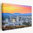 Large stretched canvas depicting a serene Salt Lake City landscape in soft sunset tones, ideal for kitchen wall art.