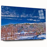 Acrylic glass print of a Vermont landscape in muted earth tones, suitable for bedroom or dining room decor.
