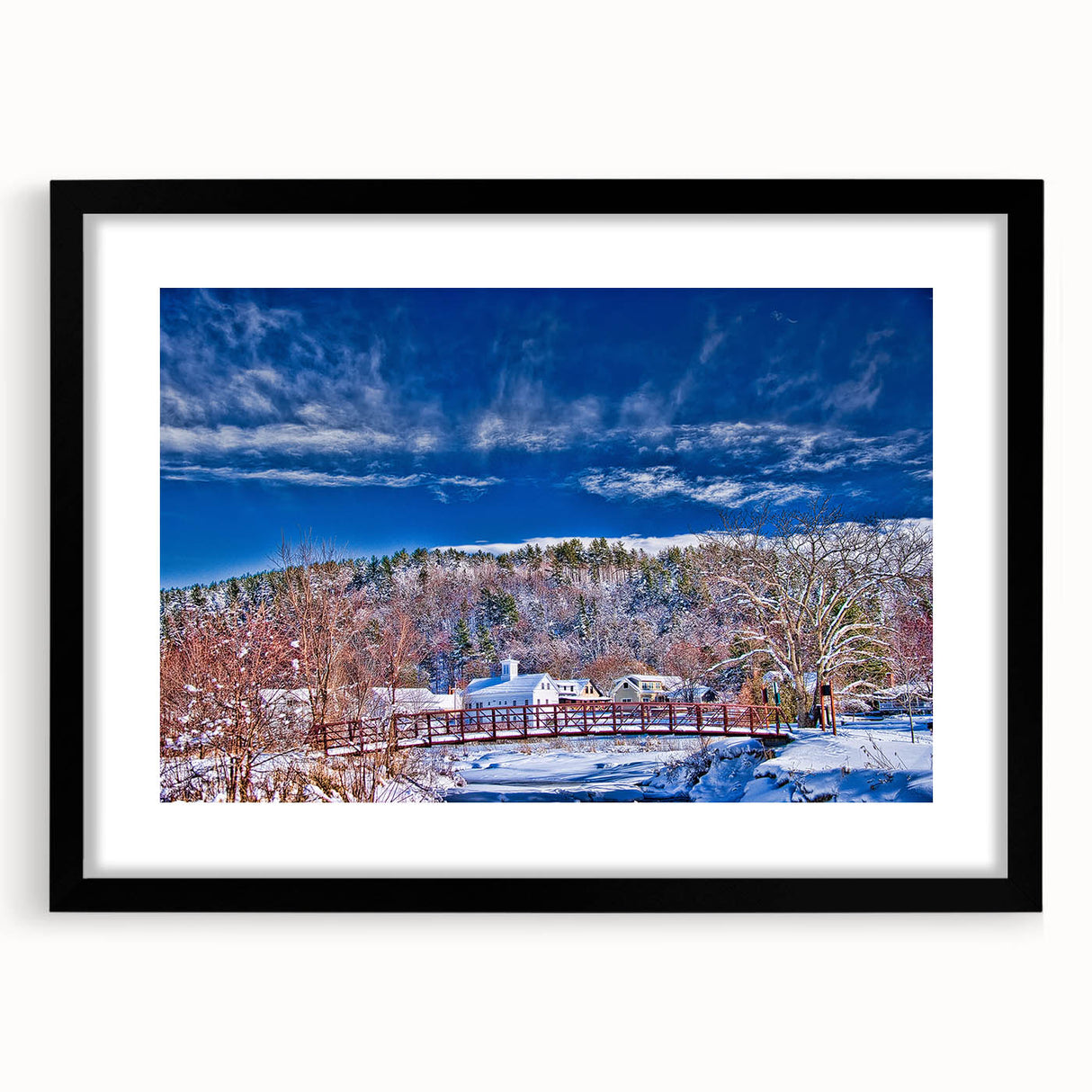 Extra large framed wall art featuring abstract, textured depiction of Vermont scenery in vibrant, colorful hues.