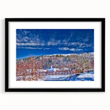 Extra large framed wall art featuring abstract, textured depiction of Vermont scenery in vibrant, colorful hues.