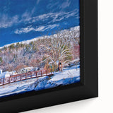 Black and white vintage poster art of Vermont landscape on framed canvas, suitable for bedroom decor.