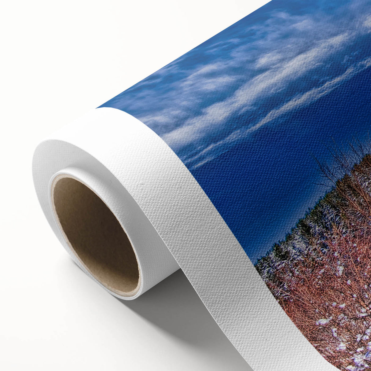 Art Deco style poster of Vermont scenery in muted green and brown tones on rolled canvas, ideal for nursery wall art.