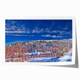 Extra large rolled print of Vermont scenery with lush green trees and a serene lake, ideal for dining room wall art.