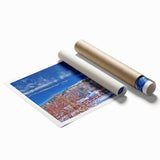 Extra large rolled print of Vermont scenery with vibrant green and floral motifs, ideal for classy bathroom wall art.