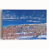 Black and white photo of Vermont scenery on large stretched canvas, suited for kitchen wall art.
