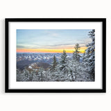 Extra large abstract art print of a textured Virginia landscape in muted earth tones, framed in black.