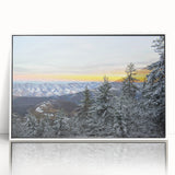 Acrylic print of a serene Virginia landscape in soft pastel shades, framed in white, suitable for nursery wall art.