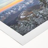 Art deco poster featuring the Virginia skyline in muted blue tones on a rolled canvas, suitable for dining room decor.