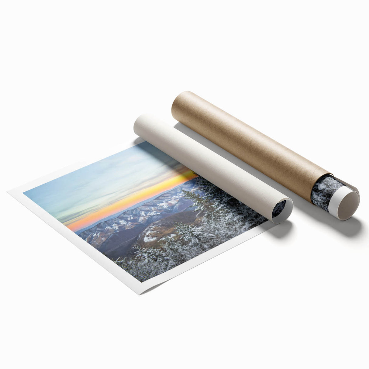 Extra large rolled print of Virginia scenery with floral accents in soft, earthy tones, ideal for classy bathroom wall art.