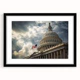 Abstract art print of Washington DC Capitol in vibrant colors on a textured, extra large canvas, ideal for living room decor.