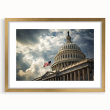 Extra large abstract print of Washington D.C. Capitol in muted earth tones on a textured canvas, ideal for living room decor.