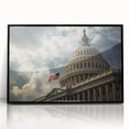 Large abstract wall art of the Washington DC Capitol in muted gray tones, framed in black acrylic, suitable for office decor.