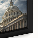 Framed canvas featuring a textured depiction of the Washington DC Capitol in black with colorful accents.