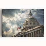 Black and white image of the Washington DC Capitol on stretched canvas, ideal for kitchen wall art.