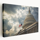 Washington DC Capitol depicted in muted colors on a large stretched canvas, suitable for kitchen wall art.