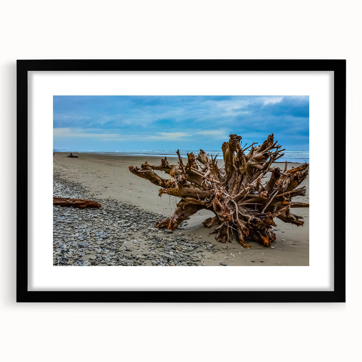 Extra large abstract art print featuring textured, colorful scenery of Olympic National Park on a framed black mat.