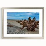 Textured abstract art print of Olympic scenery in muted earth tones, framed with a silver mat, ideal for bedroom art.