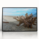 Large abstract wall art depicting a serene Olympic National Park scene in muted earth tones on a framed acrylic print.