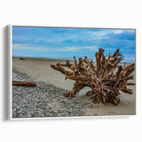 Framed canvas of a vintage poster art depicting Olympic National Park with a palette of earthy tones.