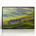 Large abstract wall art of Palouse, Washington in muted earth tones on framed acrylic, ideal for modern living room decor.