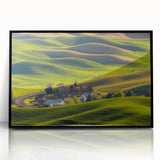 Large abstract wall art of Palouse, Washington in muted earth tones on framed acrylic, ideal for modern living room decor.