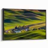 Black and white landscape art of the Palouse region on framed canvas, ideal for bedroom wall decor.