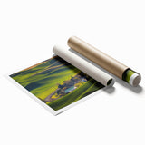 Extra large rolled print of the Palouse scenery in muted earth tones, ideal for classy bathroom wall art.