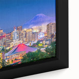 Close-up of textured black wall art featuring a colorful Seattle skyline on a framed canvas, ideal for living room decor.