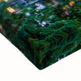 Large art of Seattle skyline in black and white on stretched canvas, suitable for bedroom wall placement.