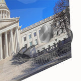 Large abstract wall art featuring muted earth tones on acrylic glass, ideal for dining room ambiance.