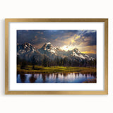 Extra large wall art featuring an abstract print of the Grand Tetons in textured earth tones, framed in gold.