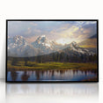 Large abstract wall art depicting the Grand Tetons in muted earth tones on framed acrylic.