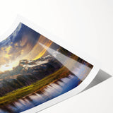 Extra large wall art of the Grand Tetons with line art flowers in muted earth tones, ideal for large living room wall decor.