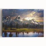 Black and white stretched canvas of the Grand Tetons, ideal for kitchen wall art.