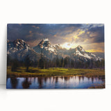 Black and white stretched canvas of the Grand Tetons, ideal for kitchen wall art or bedroom ambiance.