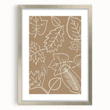 Textured abstract art print depicting autumnal hues on a silver-framed mat, suitable for bedroom decor.