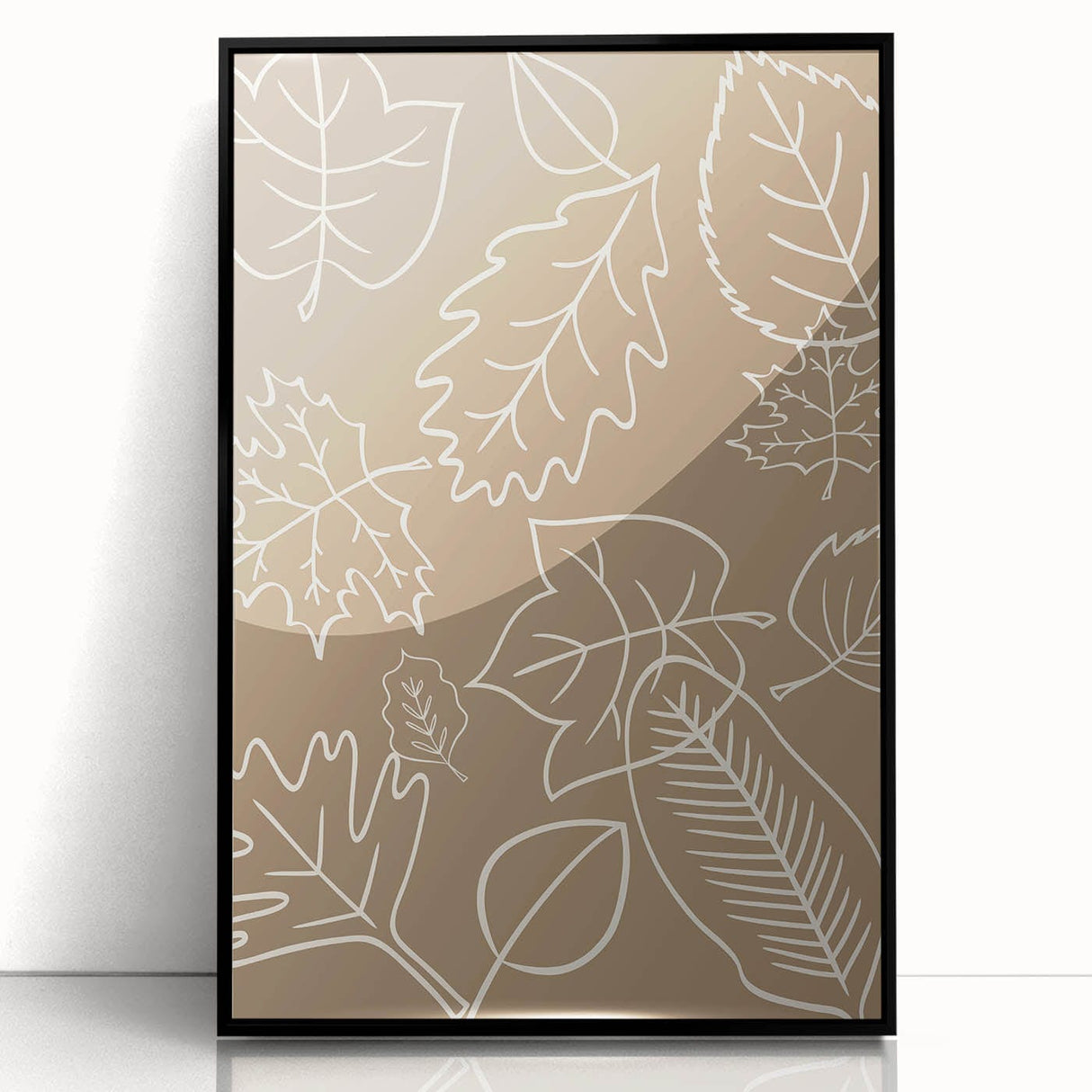 Large abstract wall art depicting autumn colors in mid-century modernist style on framed acrylic.