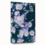 Large abstract wall art depicting spring themes in vibrant green and pink tones on acrylic glass.