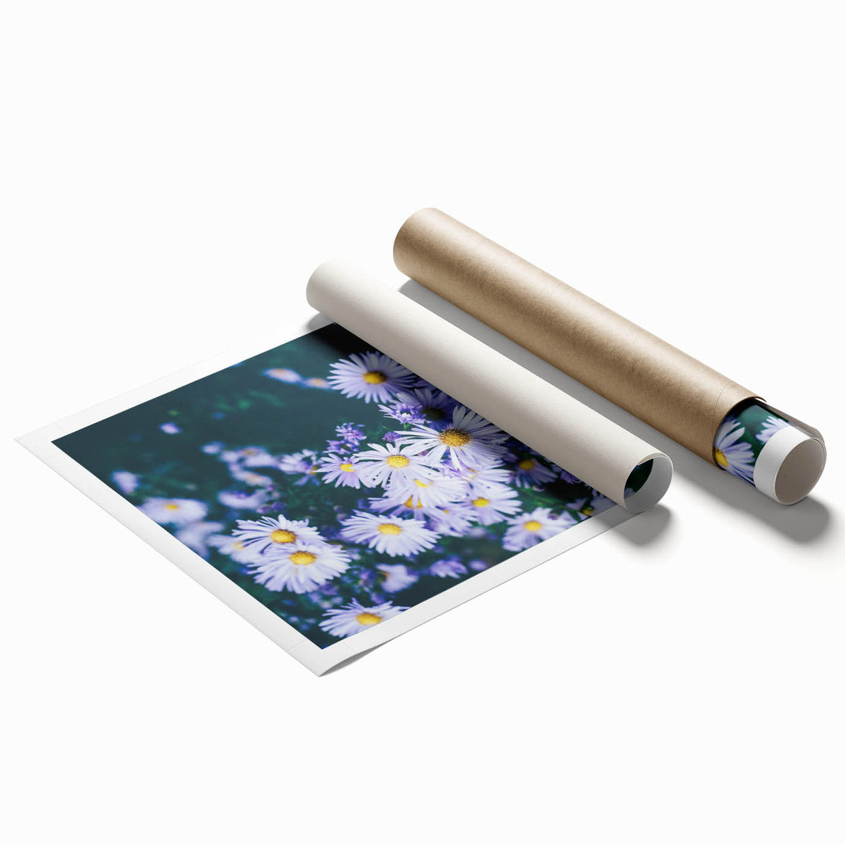 Extra large rolled canvas print depicting vibrant spring floral art, ideal for classy bathroom wall art.