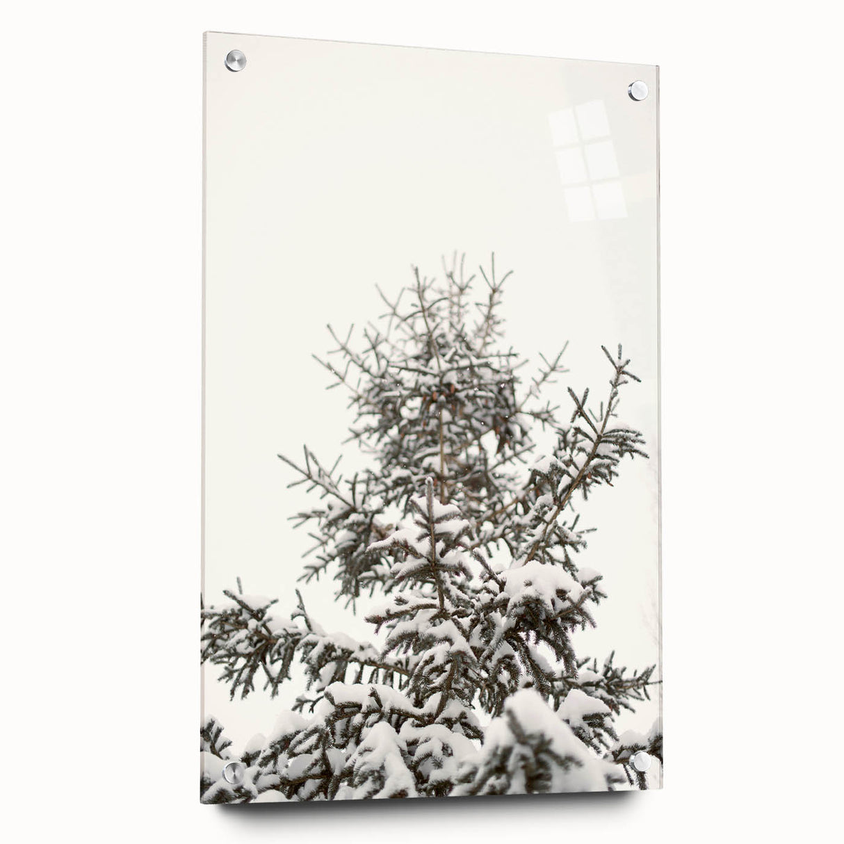 Winter-themed large abstract wall art on acrylic glass, featuring cool blue and white tones.
